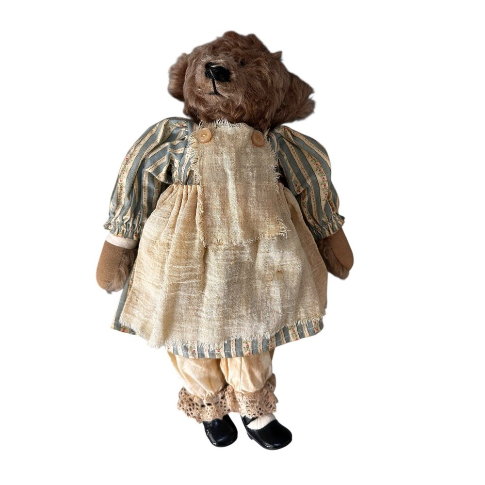 Dee Thorpe Handmade Bear Plush in Apron Filk Country Cottage Core Artist Signed